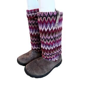KEEN Girls Pink Plum Chevron Sweater Shearling Lined Pull On Boots 4 Cabincore